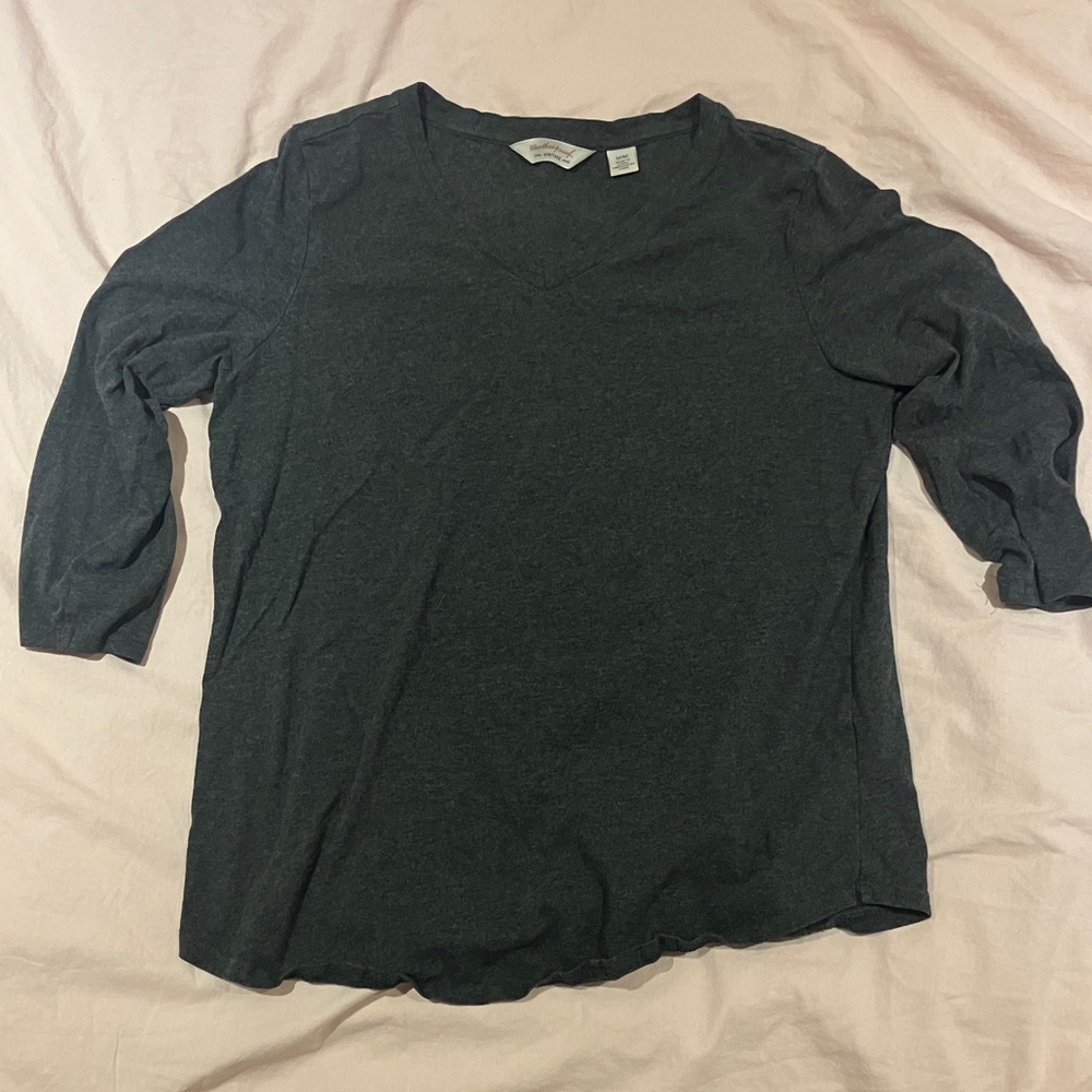 Weatherproof Vintage Charcoal V-Neck Top 3/4 length sleeves